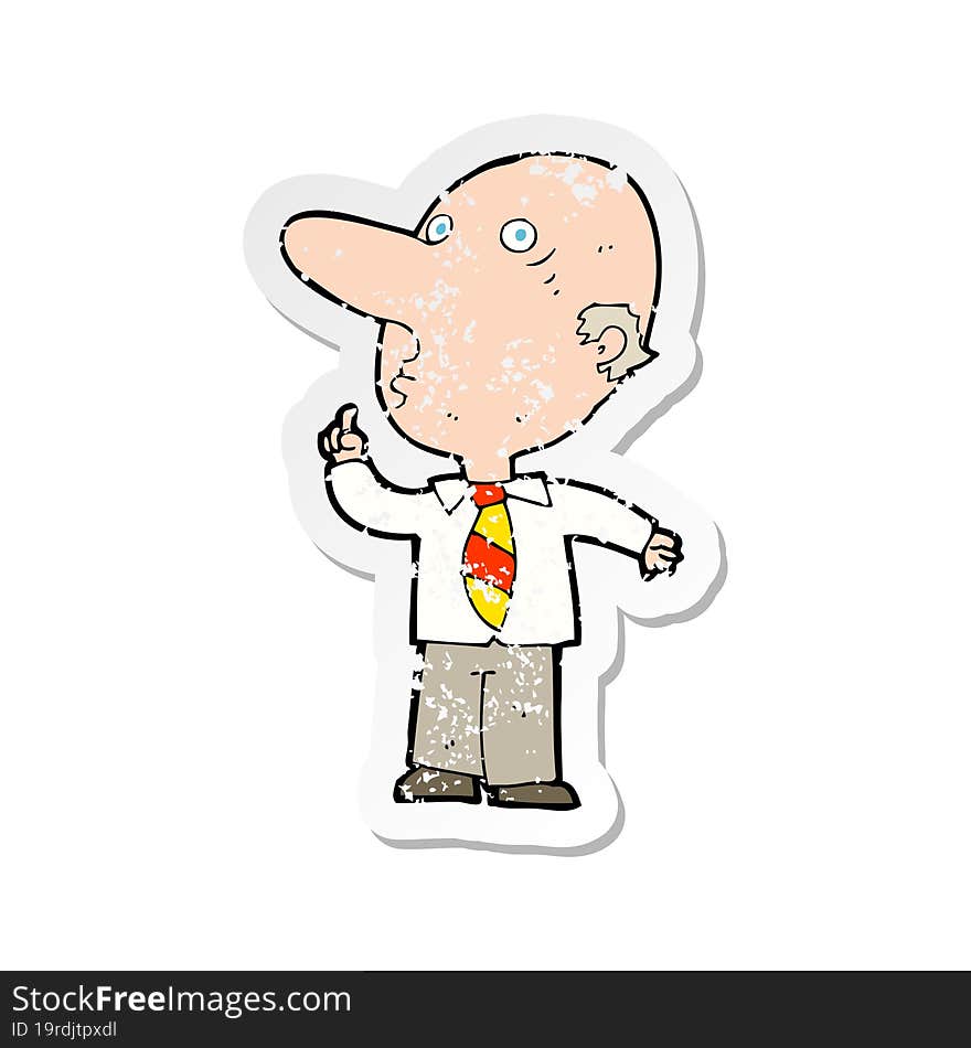 retro distressed sticker of a cartoon bald man asking question