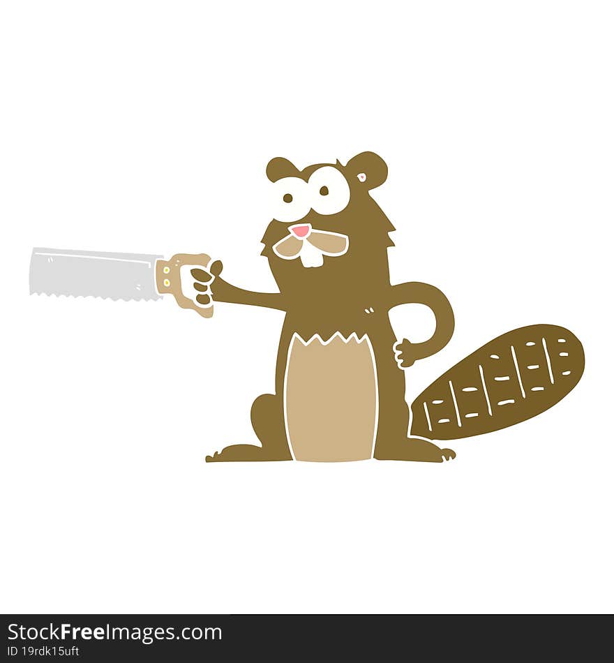 flat color illustration of beaver with saw. flat color illustration of beaver with saw