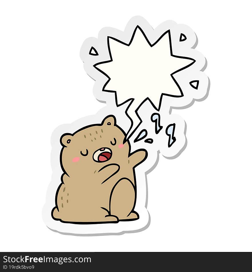 cartoon bear singing a song with speech bubble sticker