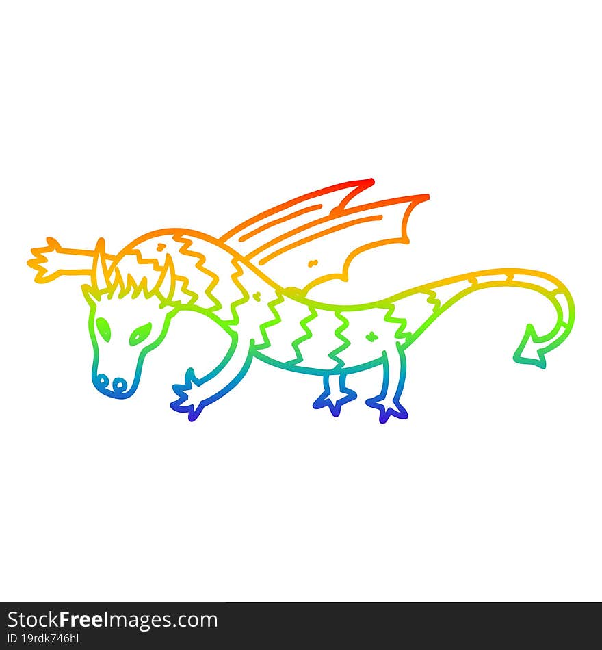 rainbow gradient line drawing cartoon flying dragon