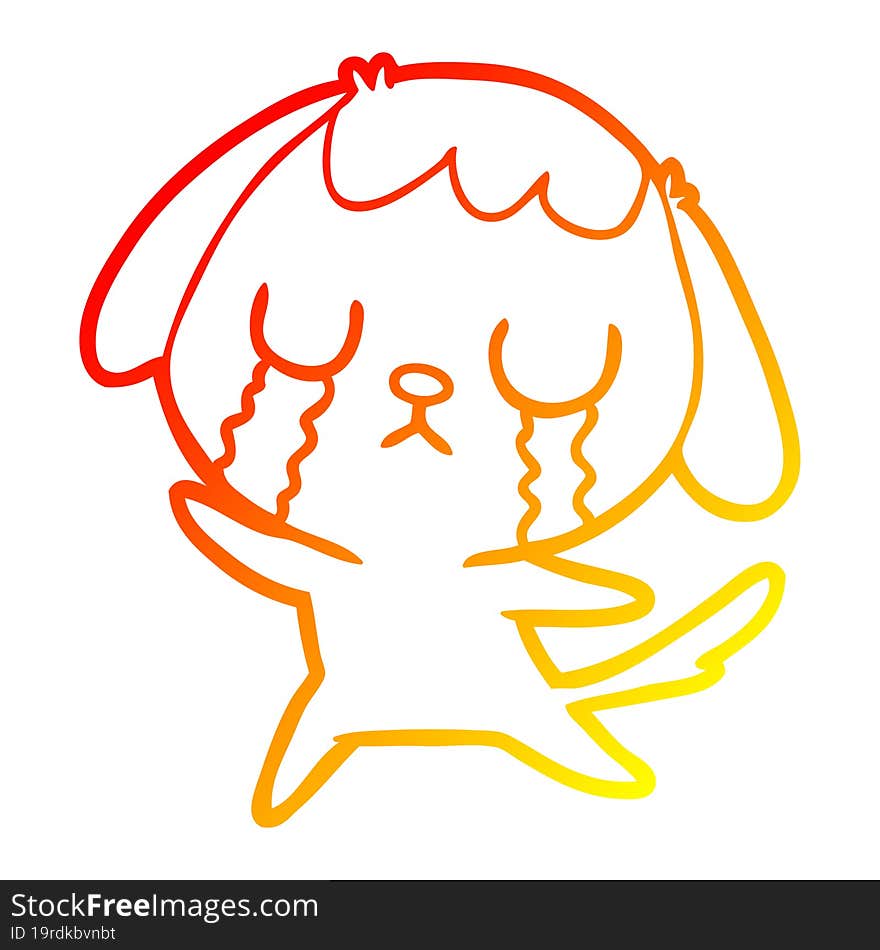 warm gradient line drawing cute cartoon dog crying