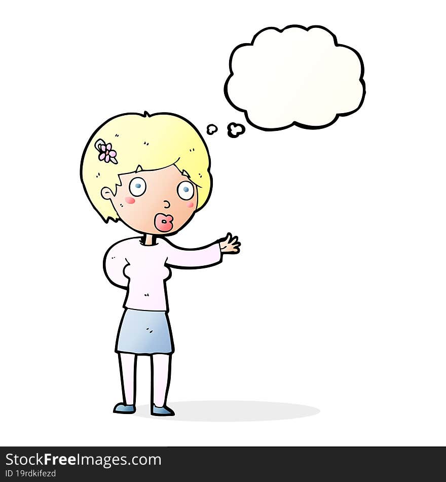 Cartoon Waving Woman With Thought Bubble