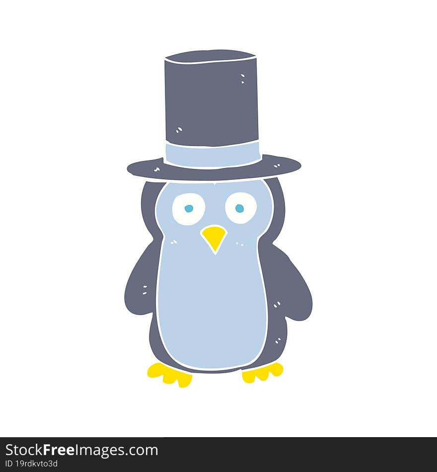 Flat Color Illustration Of A Cartoon Penguin Wearing Hat