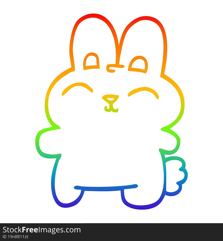 rainbow gradient line drawing of a happy cartoon rabbit