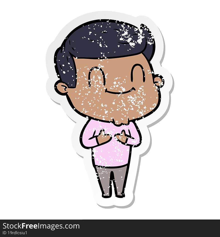 distressed sticker of a cartoon friendly man