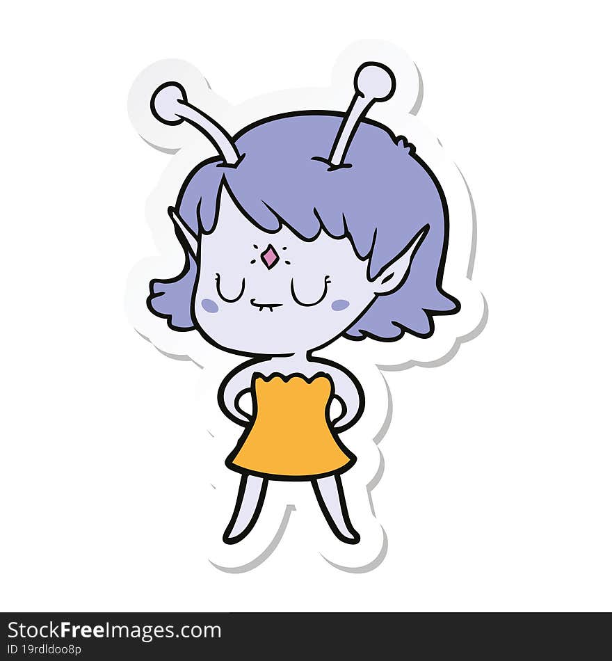 sticker of a cartoon alien girl