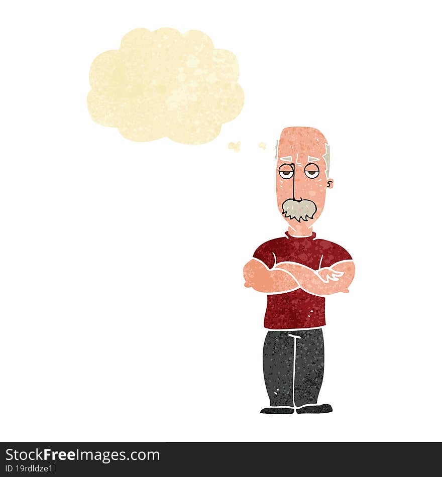 cartoon angry man with mustache with thought bubble