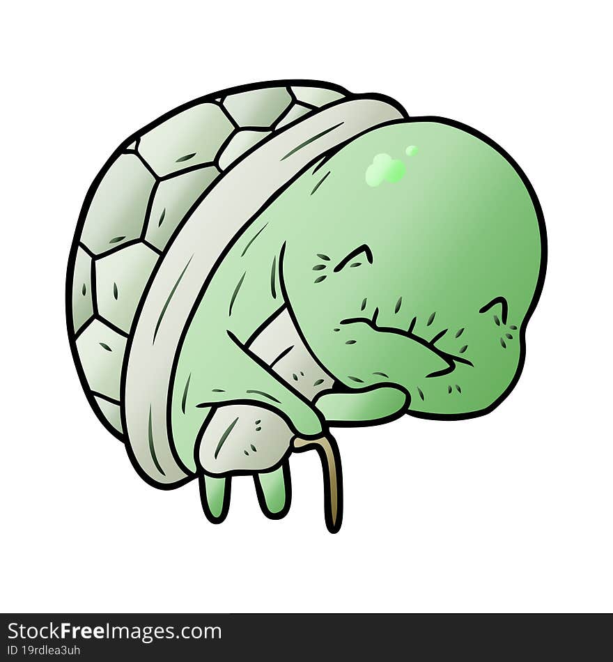 cute cartoon old turtle with walking stick. cute cartoon old turtle with walking stick