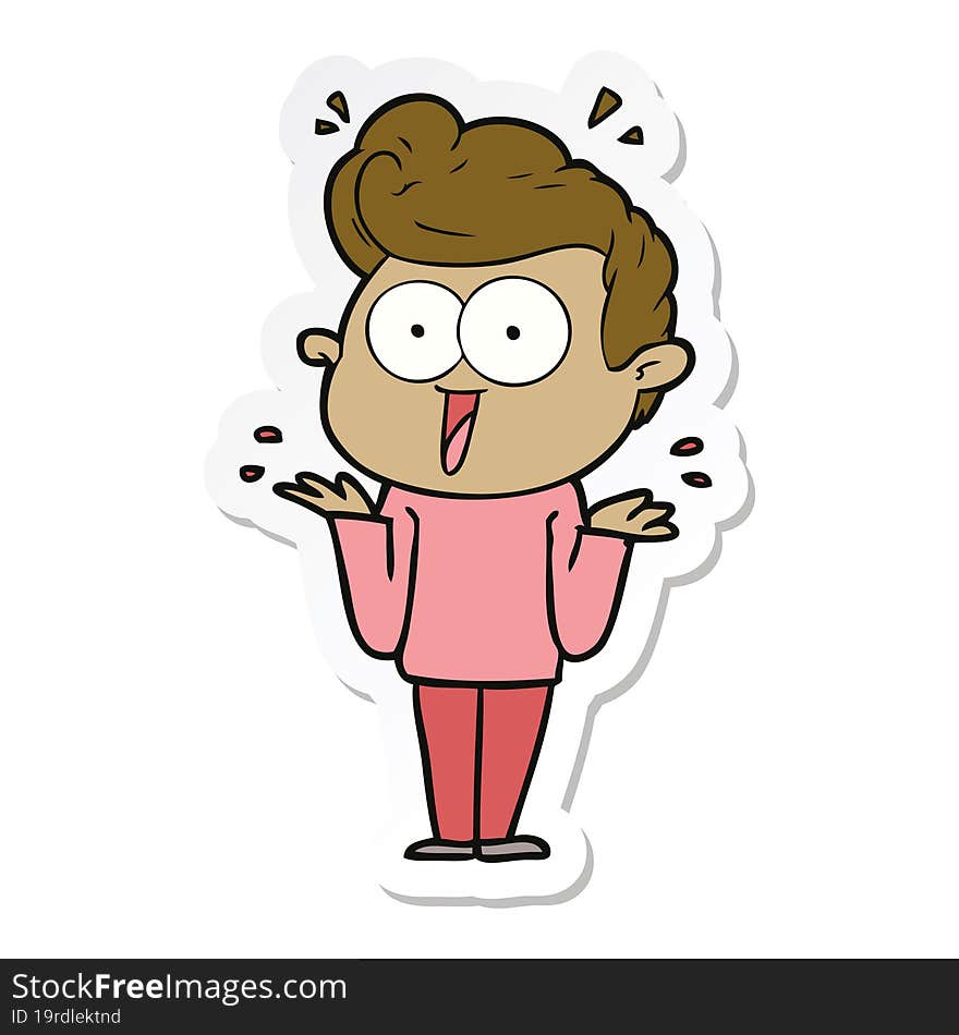 sticker of a cartoon man shrugging