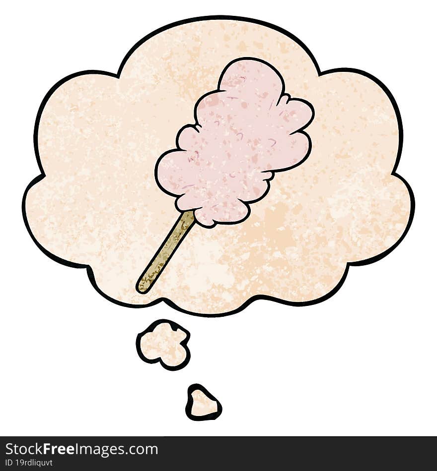 Cartoon Candy Floss And Thought Bubble In Grunge Texture Pattern Style