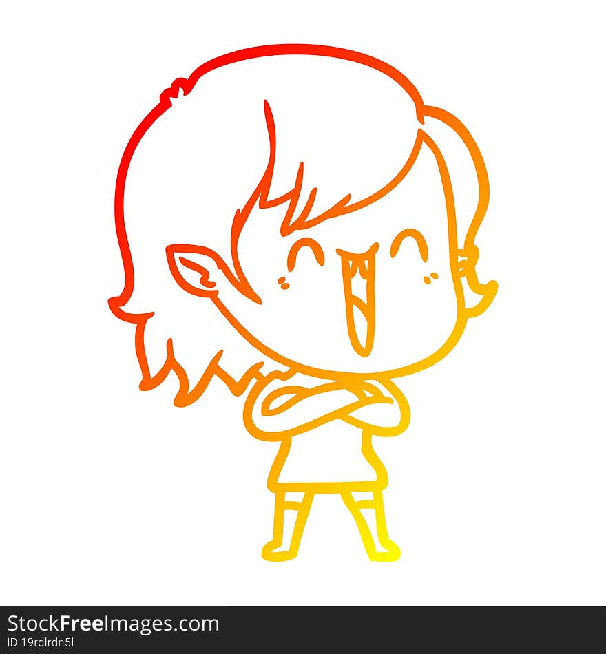 warm gradient line drawing cute cartoon happy vampire girl