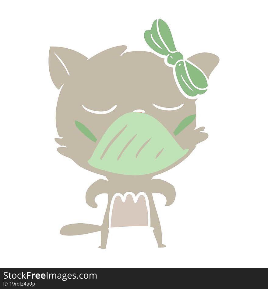 flat color style cartoon cat wearing germ mask