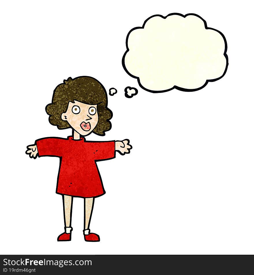 cartoon nervous woman with thought bubble