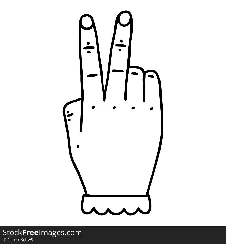 hand raising two fingers gesture illustration