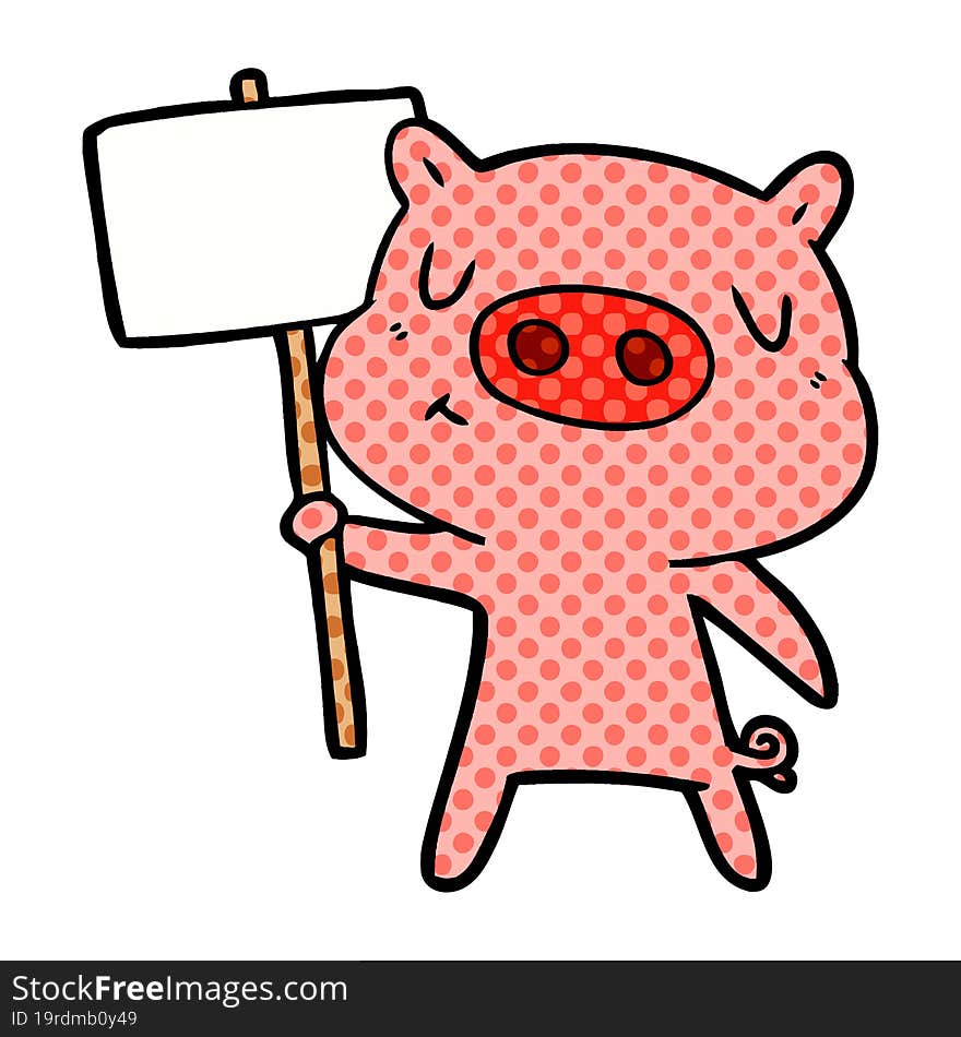 cartoon content pig signpost;sign. cartoon content pig signpost;sign