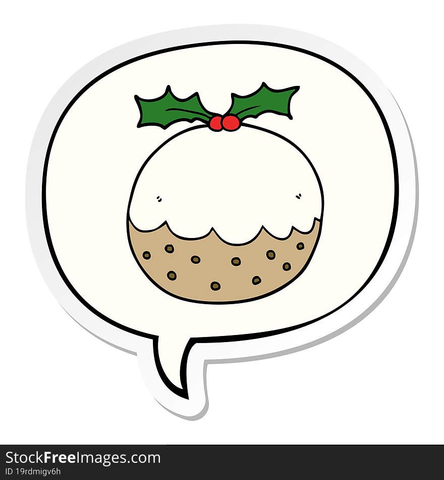 cartoon christmas pudding and speech bubble sticker