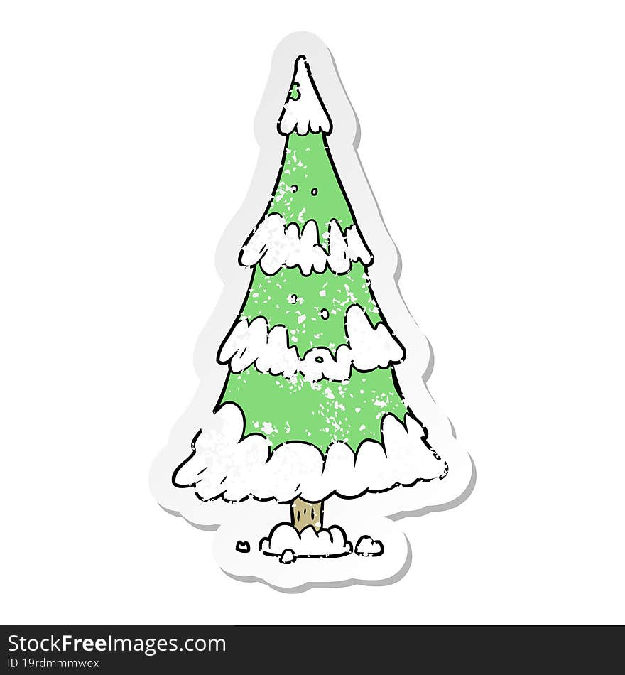 distressed sticker of a cartoon christmas tree