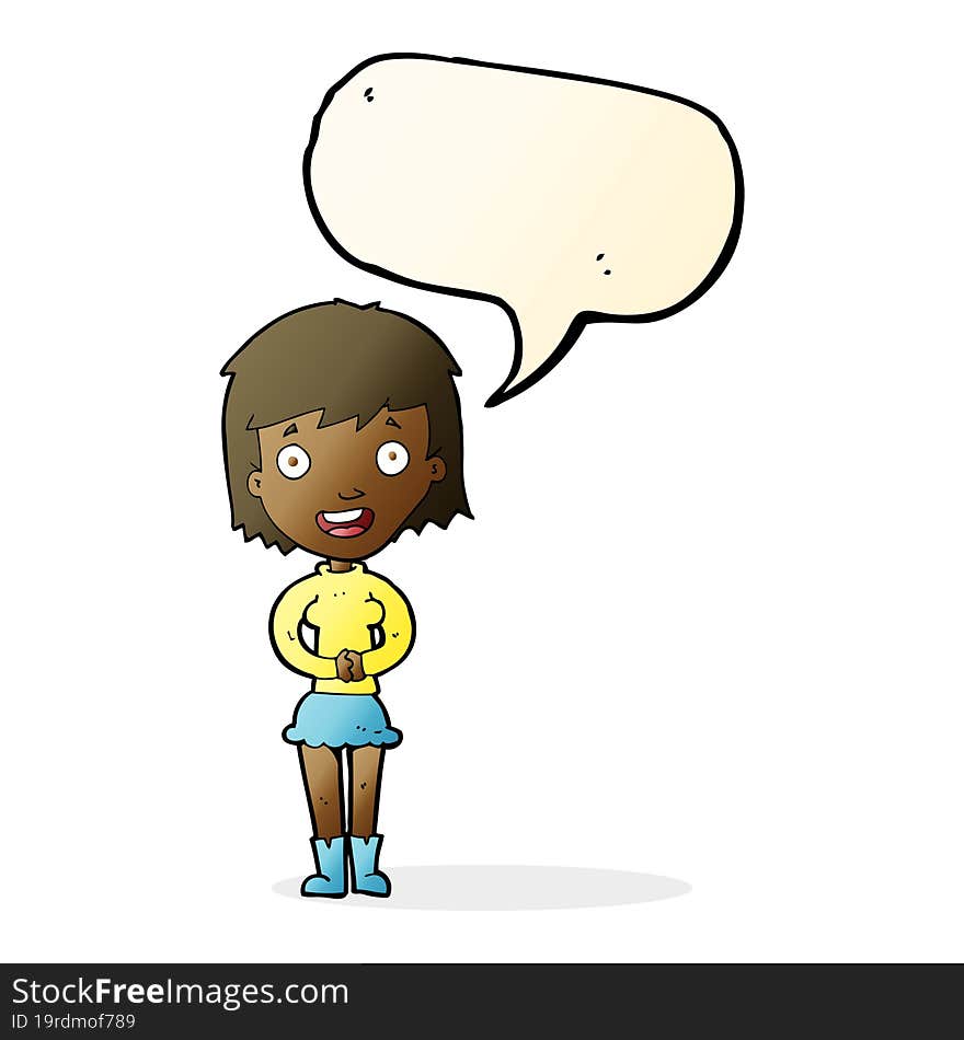 cartoon excited woman with speech bubble