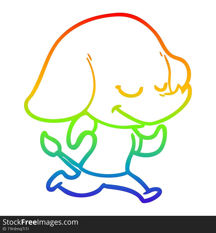 rainbow gradient line drawing cartoon smiling elephant running