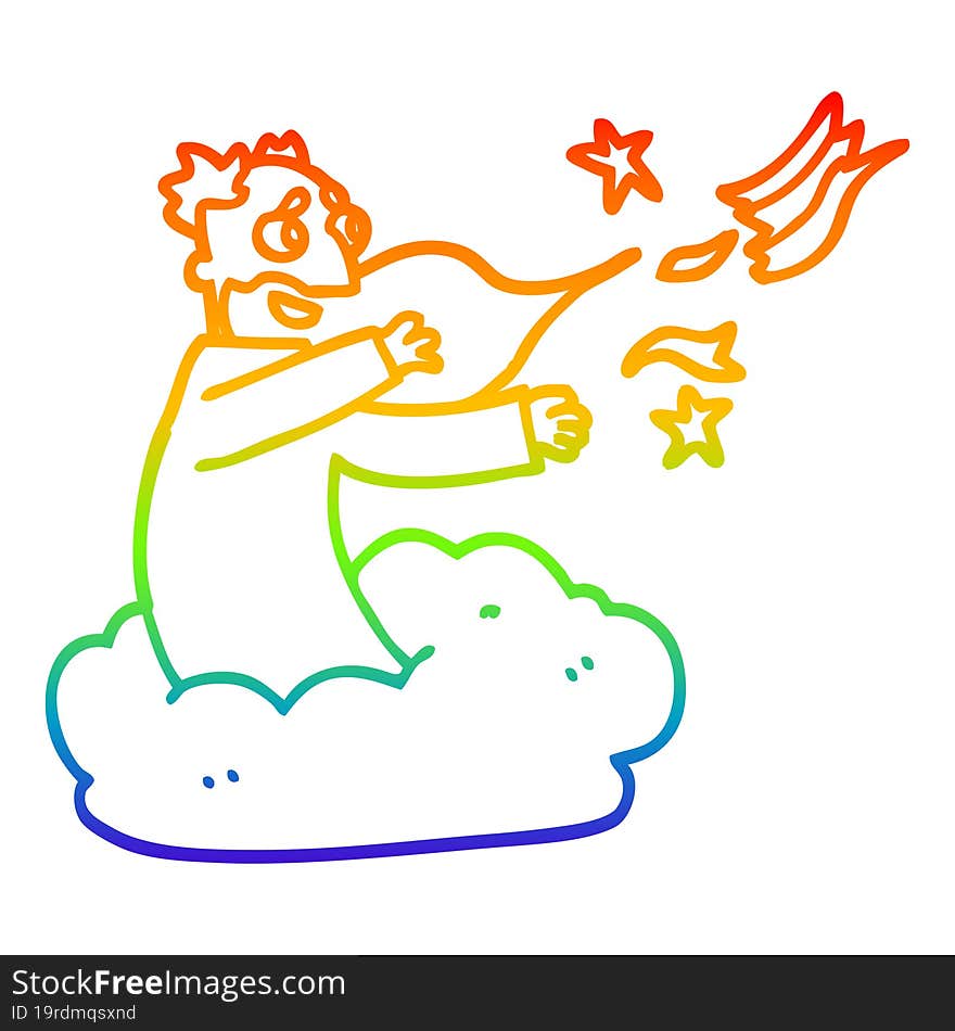 rainbow gradient line drawing cartoon god creating universe