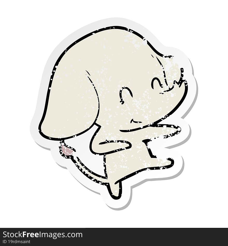 Distressed Sticker Of A Cute Cartoon Elephant