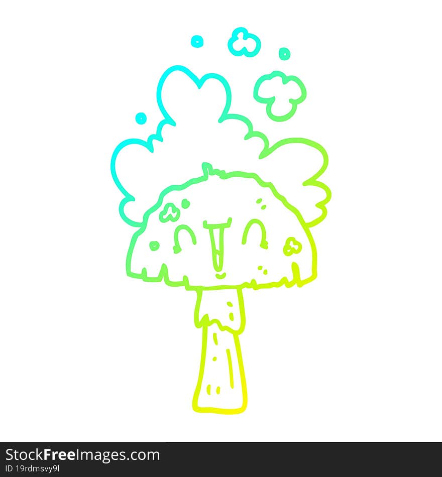 cold gradient line drawing cartoon mushroom with spoor cloud