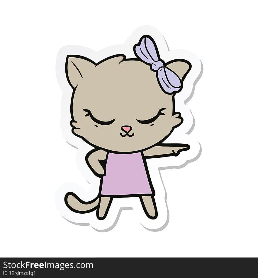 Sticker Of A Cute Cartoon Cat With Bow