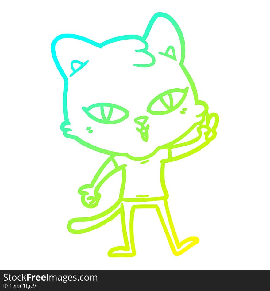 Cold Gradient Line Drawing Cartoon Cat