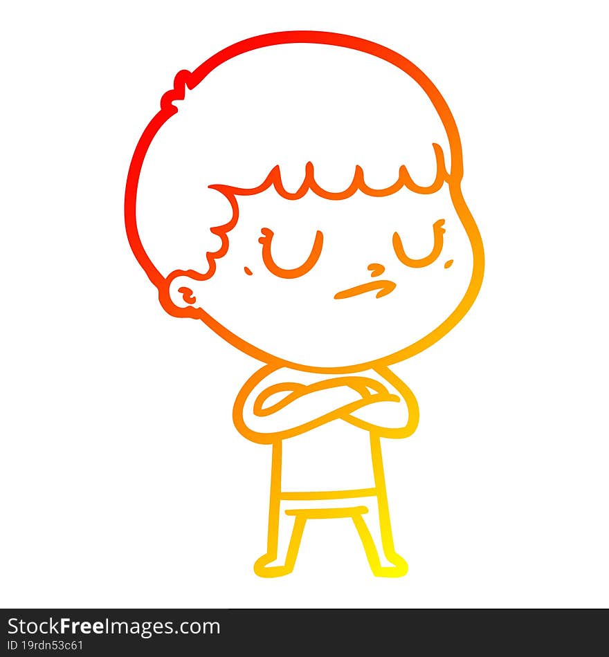 Warm Gradient Line Drawing Cartoon Grumpy Boy