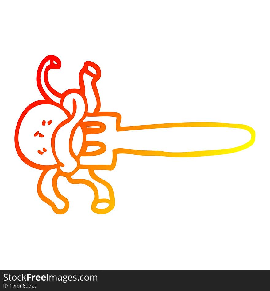 warm gradient line drawing of a cartoon meatball on fork