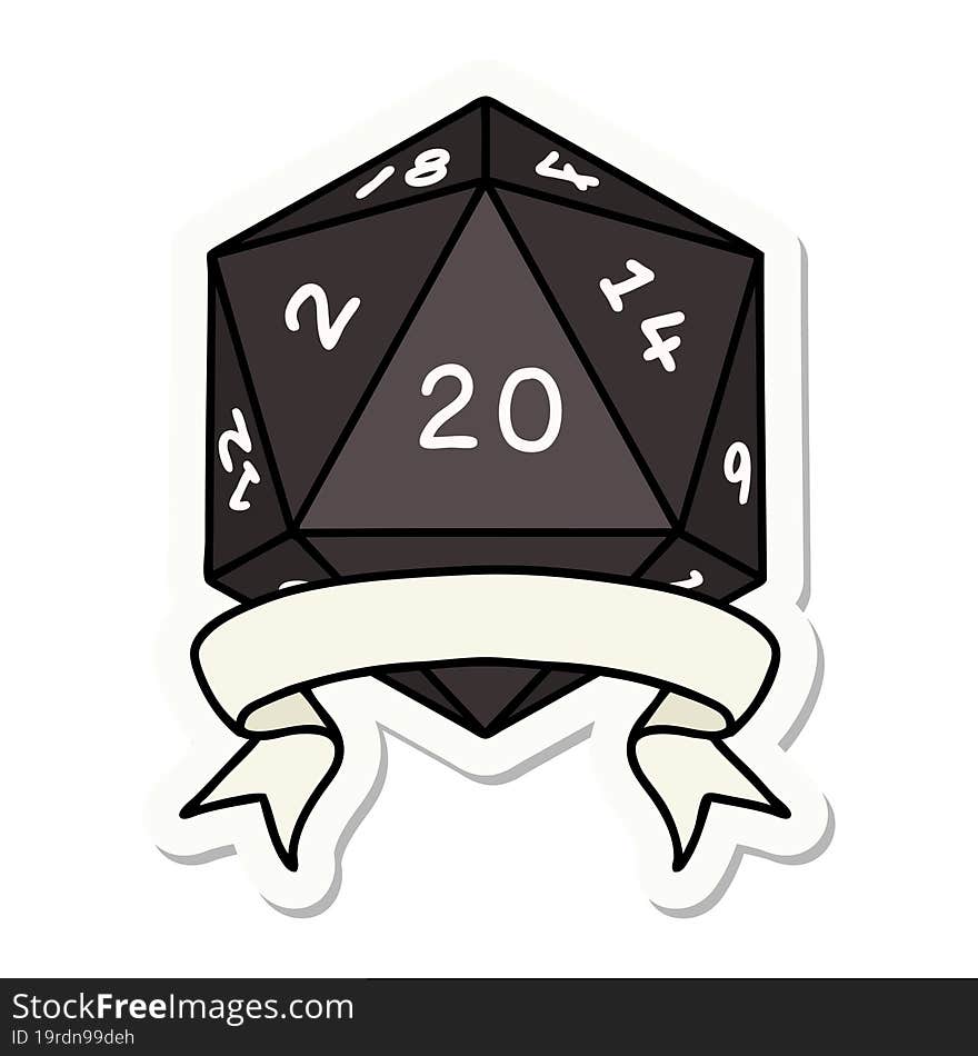 natural 20 critical hit D20 dice roll sticker