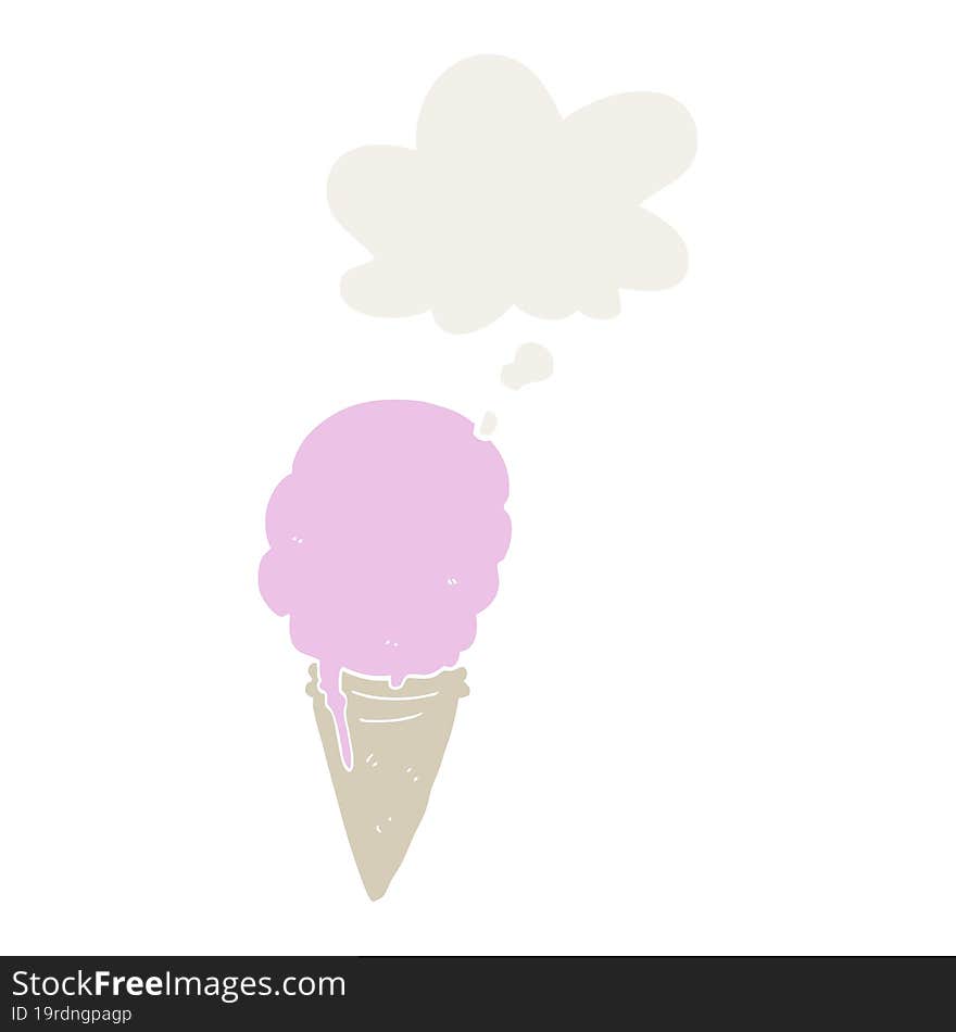 cartoon ice cream and thought bubble in retro style