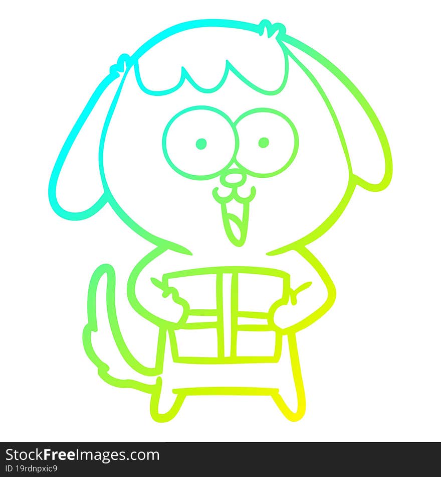 cold gradient line drawing of a cute cartoon dog