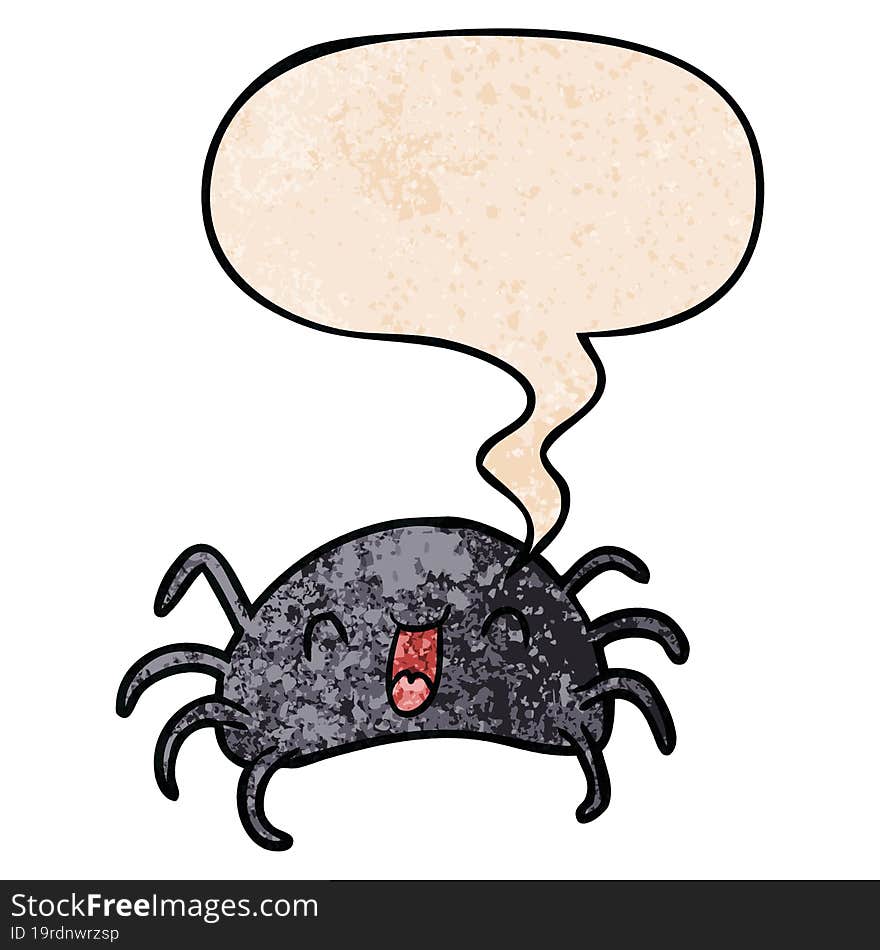 cartoon halloween spider and speech bubble in retro texture style