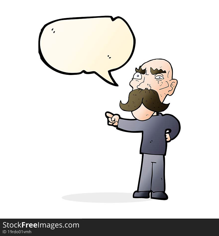 cartoon annoyed old man pointing with speech bubble