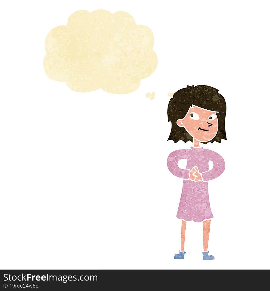 Cartoon Happy Woman With Thought Bubble