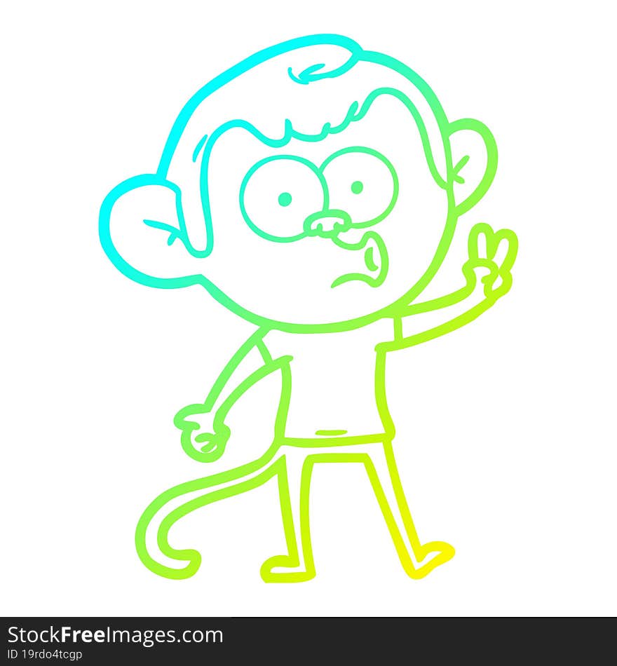 Cold Gradient Line Drawing Cartoon Hooting Monkey