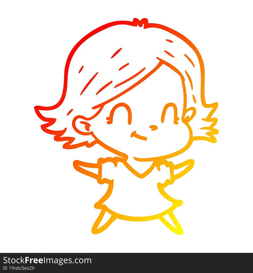 Warm Gradient Line Drawing Cartoon Friendly Girl