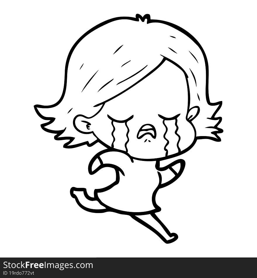 cartoon girl crying whilst running. cartoon girl crying whilst running