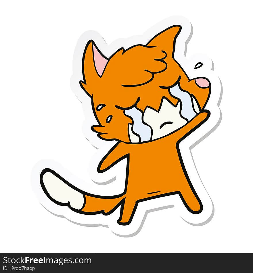 sticker of a crying waving fox cartoon