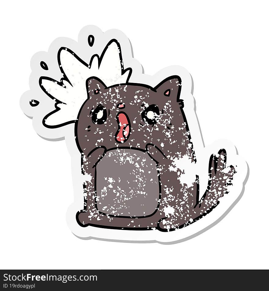 distressed sticker of a cartoon shocked cat