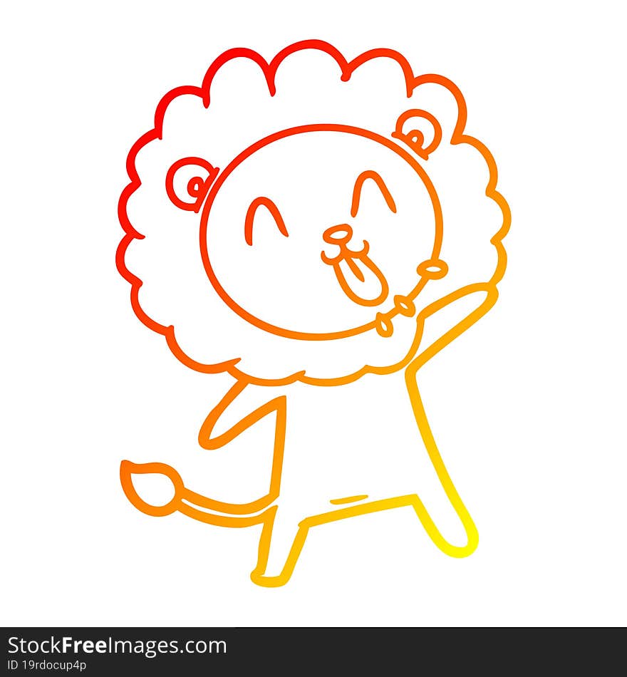 warm gradient line drawing happy cartoon lion