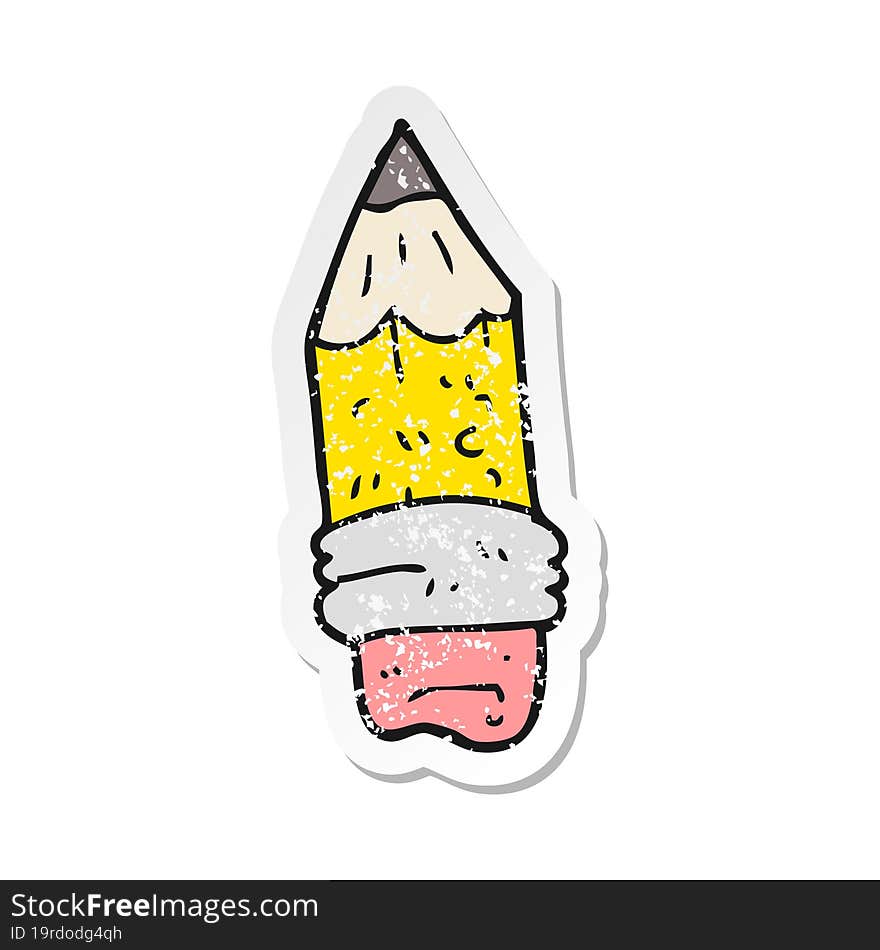 retro distressed sticker of a cartoon pencil stub