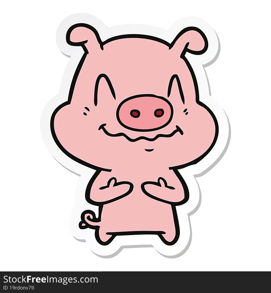 sticker of a nervous cartoon pig