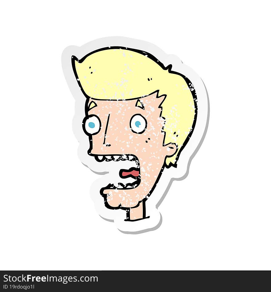 retro distressed sticker of a cartoon terrified man