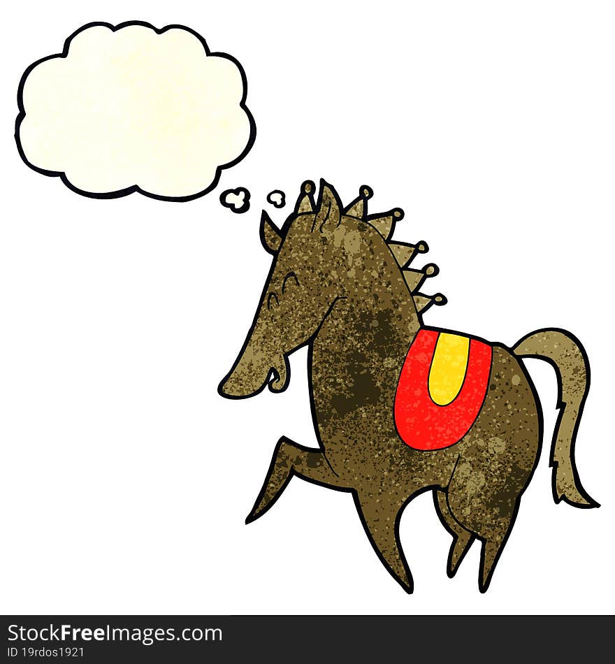 cartoon prancing horse with thought bubble