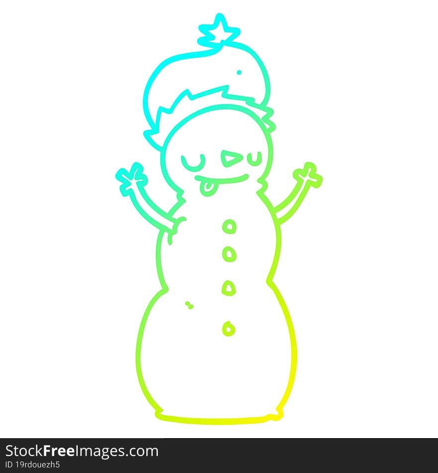 cold gradient line drawing cartoon christmas snowman