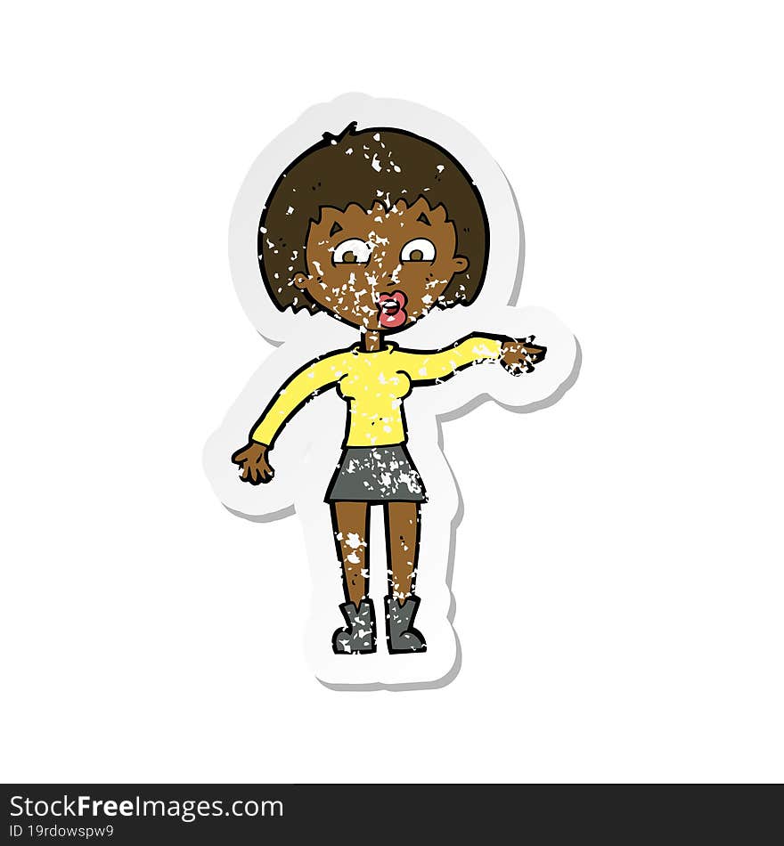 Retro Distressed Sticker Of A Cartoon Surprised Woman