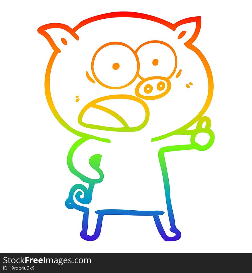 rainbow gradient line drawing cartoon pig shouting