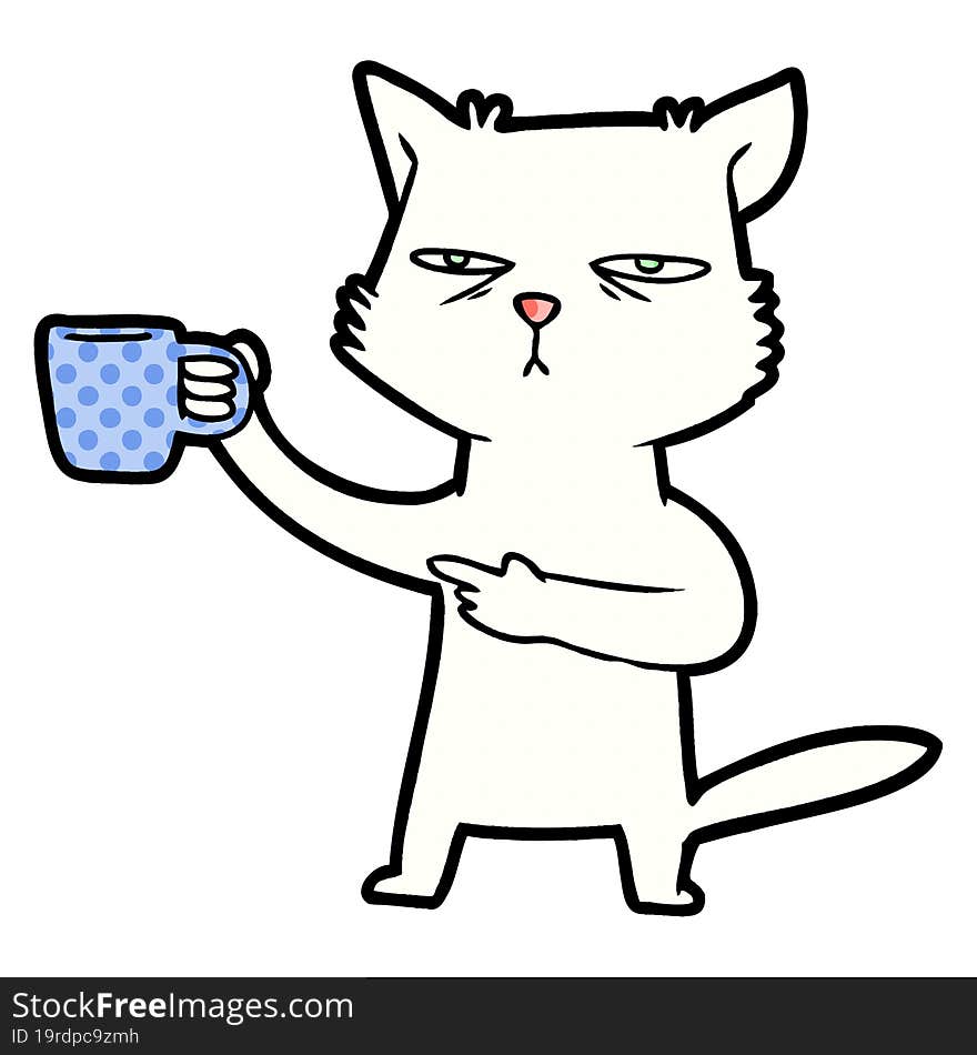 cartoon cat needing a refill of coffee. cartoon cat needing a refill of coffee